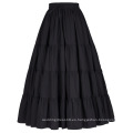 Belle Poque Mujer Negro Sólido Color Ancho De Algodón Falda Maxi Falda Larga BP000207-1